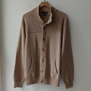 Brooks Brothers Cardigan Sweater Elbow Patch Tan Men's XL